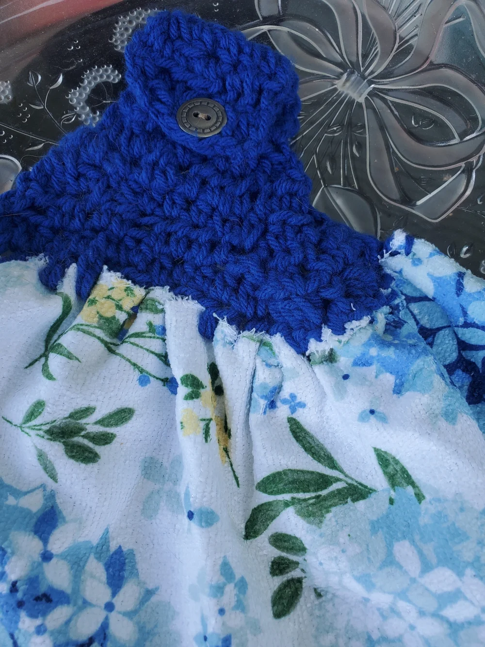Blue Floral Crochet Top Hanging KitchenTowel & Matching Scrubbie